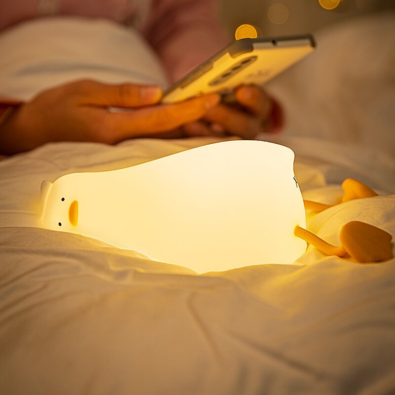 Led  luz da noite patinho lâmpada recarregável usb silicone mole dormir, ler e presentear
